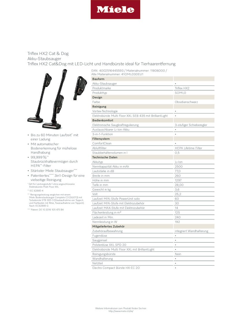 Datenblatt Miele Triflex HX2 Cat + Dog